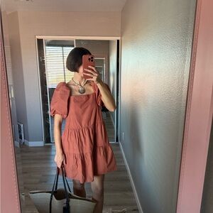 Puff Sleeve Terracotta Dress